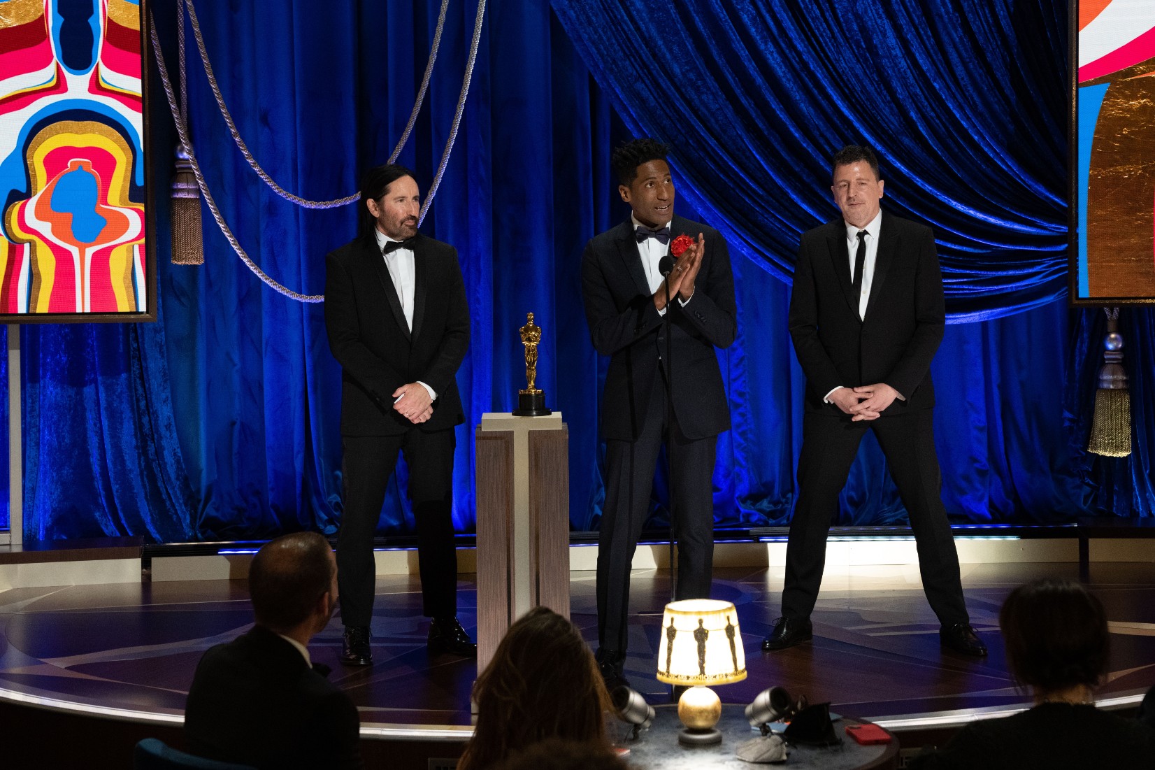 Trent Reznor, Jon Batiste and Atticus Ross accept the Best ScoreOscar for Soul